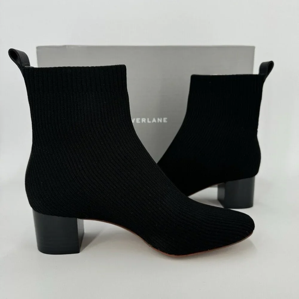 Everlane The Glove Boot in Black size 5.5 Women's Stretch Rib Knit Ankle Bootie